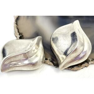 ZINA BEVERLY HILLS Vintage 80S Large Modernist STERLING SILVER CLIP EARRINGS 23g